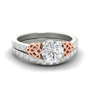 Round Cut Celtic Two Tone Ring And Matching Band